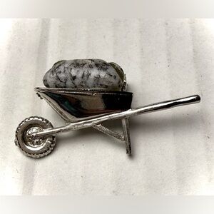 Vintage Wheelbarrow Filled With Natural Stone Brooch Pin